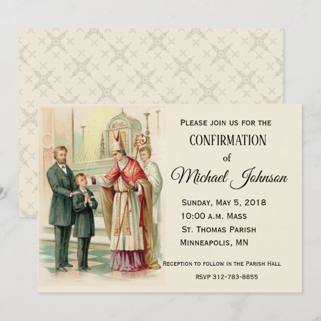 Invitation Confirmation du garçon catholique traditionnel Con (Devant / Derrière)