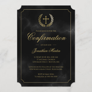 Invitation Confirmation Elegant Black Marble Script Boy