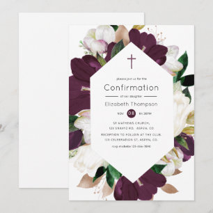 Invitation Confirmation en velours de prune foncé et fleurs b