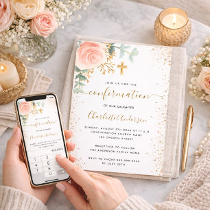 Invitation Confirmation eucalyptus rose tendre floral fille