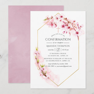 Invitation Confirmation Fleur de Cerisier Géométrique Rose Pr