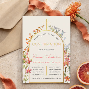 Invitation Confirmation Fleur Féminin Or Arc et Fleurs Sauvag