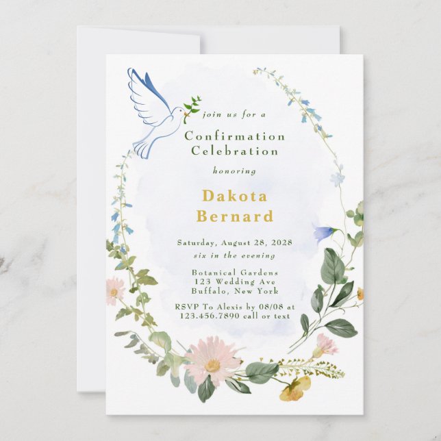 Invitation Confirmation Fleur sauvage de la verdure Dusty Blu (Devant)