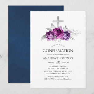 Invitation Confirmation Fleurie prune et marine