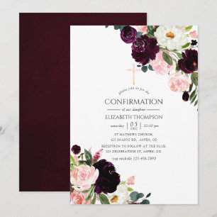 Invitation Confirmation Fleurie Rose Pâle et Bourgogne