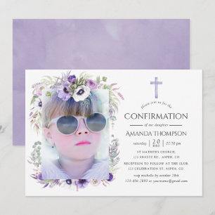 Invitation Confirmation Fleurie Violet Poussiéreux