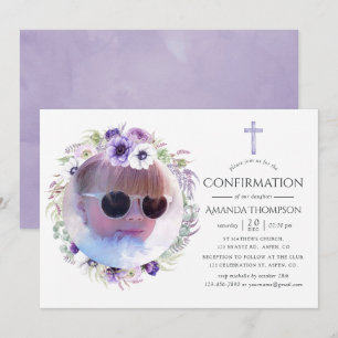 Invitation Confirmation Fleurie Violet Poussiéreux