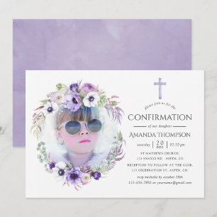 Invitation Confirmation Fleurie Violet Poussiéreux