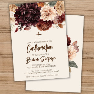 Invitation Confirmation Fleurs Beige Brun Ivoire Floral
