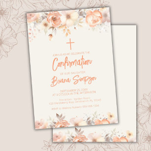 Invitation Confirmation Fleurs Florales Beige Abricot Ivoire