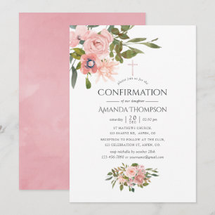 Invitation Confirmation florale rose poudré et or rose