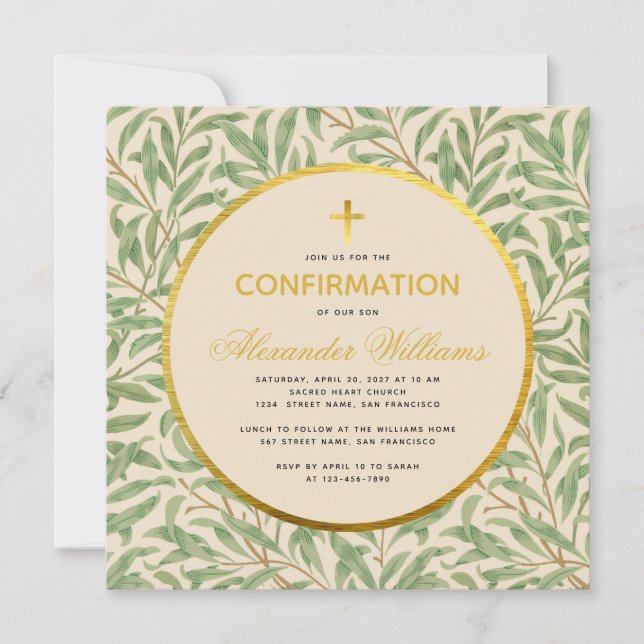 Invitation Confirmation Foliage Faux Gold Genre Neutre (Devant)