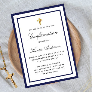 Invitation Confirmation garçon royal bleu blanc luxe