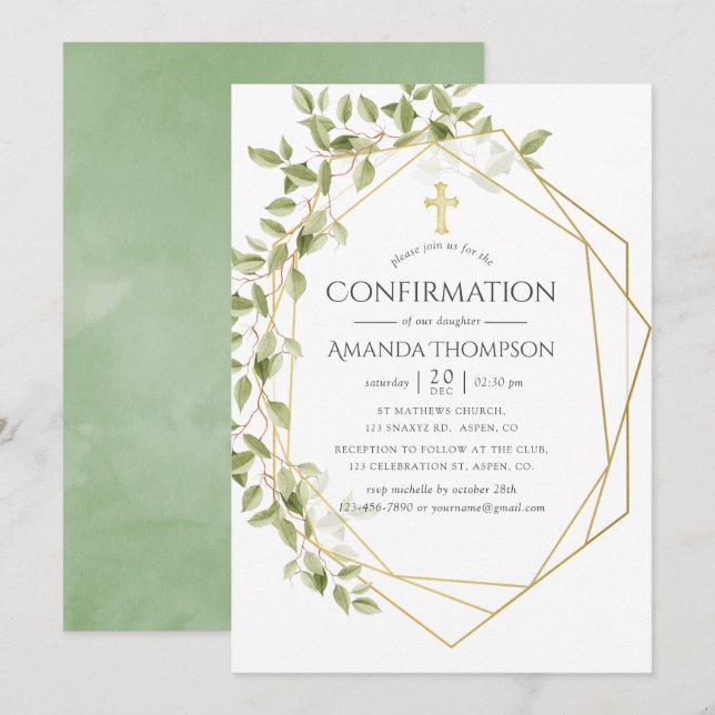 Invitation Confirmation géométrique de verdure (Devant / Derrière)