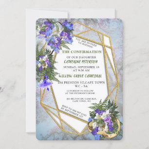 Invitation Confirmation géométrique Gold & Jacaranda Flowers