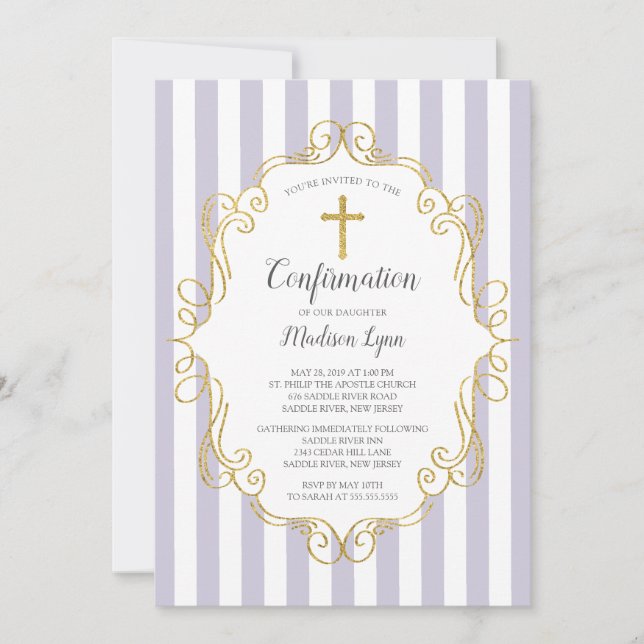 Invitation Confirmation Lavande & Gold Frame Girls (Devant)
