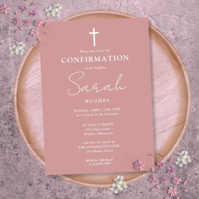 Invitation Confirmation minimaliste moderne Dusty Rose (Dusty Rose Modern Minimalist Confirmation Invitation)