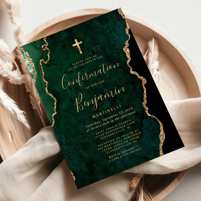 Invitation Confirmation Moderne Émeraude Verte Agate Script (Créateur téléchargé)