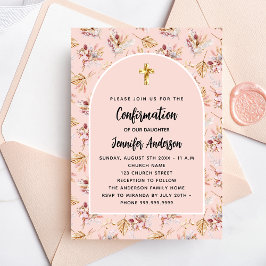 Invitation Confirmation pampas herbe fleurs rose or boho