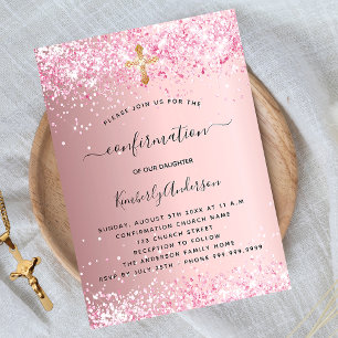 Invitation Confirmation parties scintillant rose vif fille lu