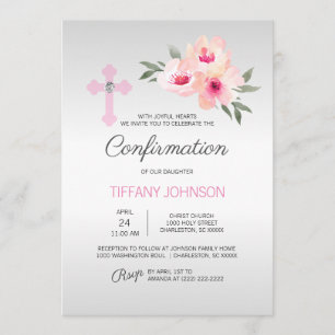 Invitation CONFIRMATION personnalisée FILLE rose florale + PO