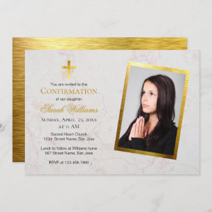Invitation Confirmation Photo Marbre Faux Gold Foil Script