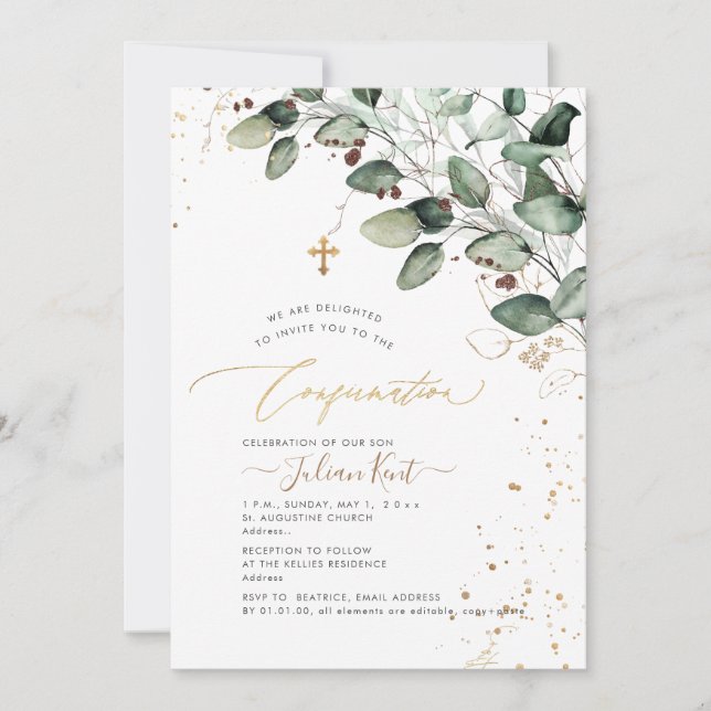 Invitation Confirmation PixDezines H2 Rustic Gum Eucalyptus (Devant)