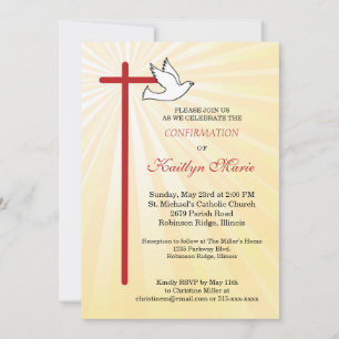Invitation Confirmation pour Femme Croix Colombe Rayons Dorés