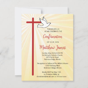 Invitation Confirmation pour Fils Croix Colombe Rayons Dorés