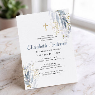 Invitation Confirmation Pour Sa Moderne Feuillage Croix en Or
