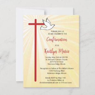 Invitation Confirmation pour une fille Croix Colombe Rayons D