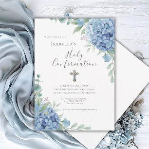 Invitation Confirmation Religieuse Hydrangea Bleu