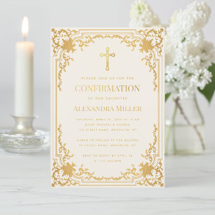 Invitation Confirmation religieuse Ivory Faux Gold Vintage
