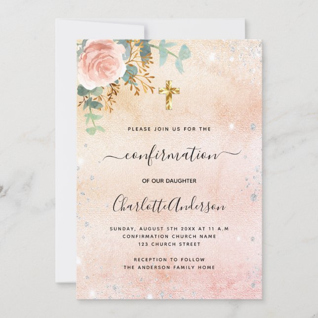 Invitation Confirmation rose or fleuri eucalyptus (Devant)