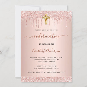 Invitation Confirmation rose or parties scintillant gouttes f