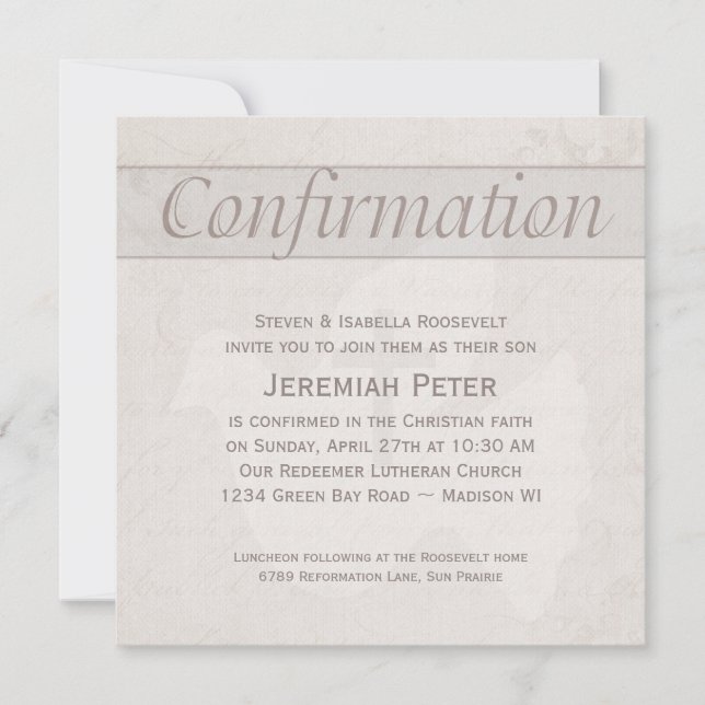 Invitation Confirmation Saint-Esprit Dove Avec Cross Taupe (Devant)