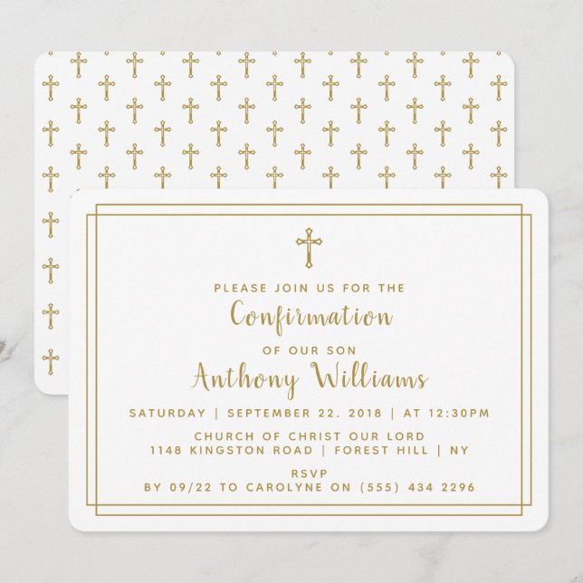 Invitation Confirmation simple Gold & White Holy Cross (Devant / Derrière)