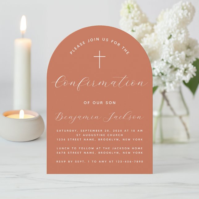 Invitation Confirmation Terracotta Arch Script moderne Simple (Créateur téléchargé)
