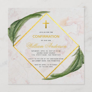 Invitation Confirmation Verdure Fern Feuilles Faux Gold Marbl
