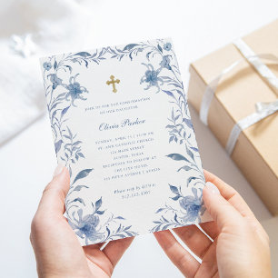 Invitation Confirmations Chinoiserie florale bleue et blanc