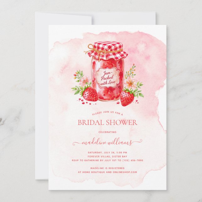 Invitation Confiture de fraises emballée avec Fête des mariée (Devant)