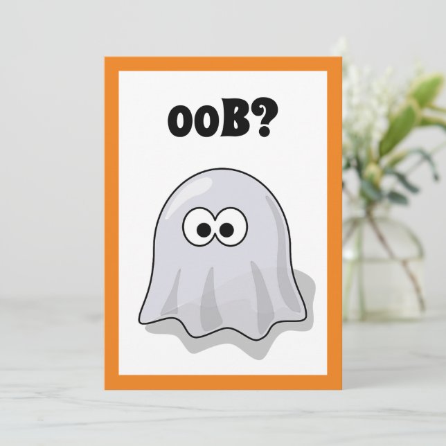 Invitation Confused Ghost Says "Oob?" Funny Halloween Cartoon (Debout devant)