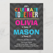 Invitation conjointe à la fête d'anniversaire jume