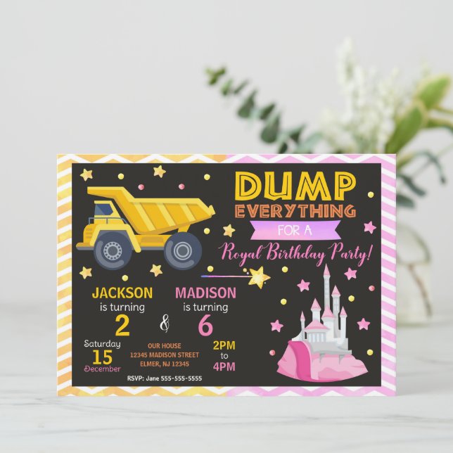 Invitation conjointe d'anniversaire Construction & (Debout devant)