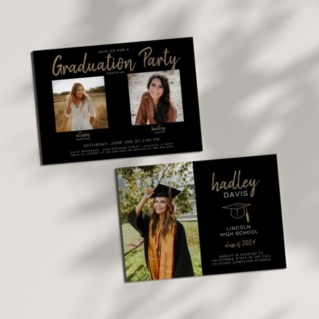 Invitation conjointe de la Partie de graduation -  (Front includes party info and features details of both graduates.

Back focuses on one graduate.)