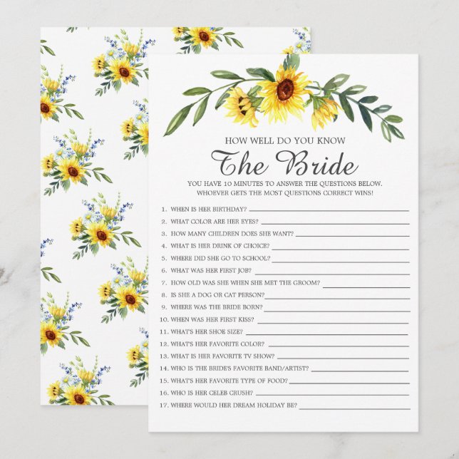 Invitation Connaissez-Vous Bien Le Jeu De Fête des mariées De (Devant / Derrière)