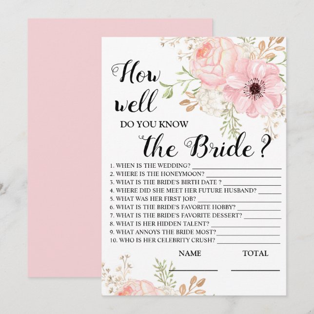 Invitation Connaissez-vous bien le jeu de mariée Floral Brida (Devant / Derrière)