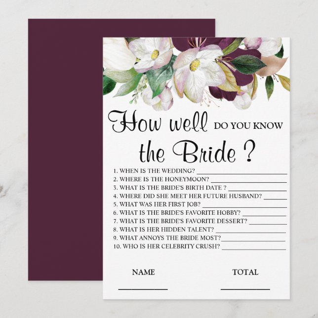 Invitation Connaissez-vous bien le Jeu Floral de la Mariée ? (Devant / Derrière)