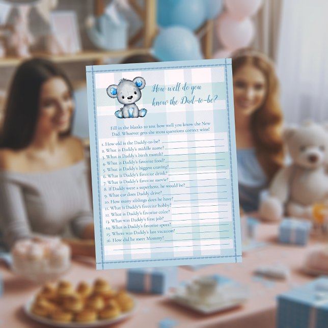 Invitation Connaît Daddy Best Cute Grey Bear Boy Shower Jeu (Créateur téléchargé)