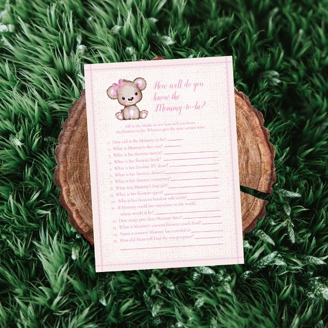 Invitation Connaît Maman Meilleure Cute Girl Bear Game Card (Créateur téléchargé)